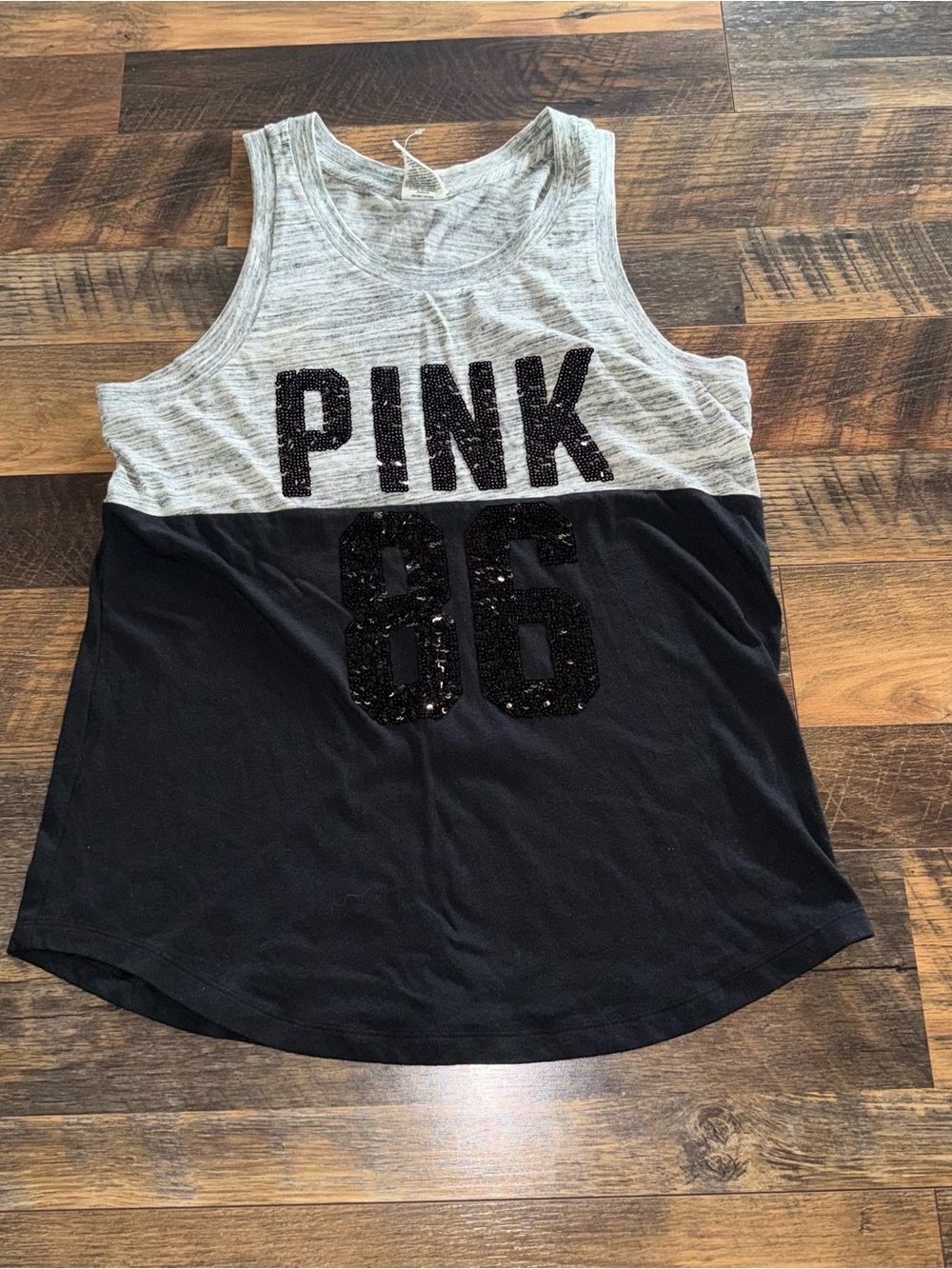 PINK Victoria's Secret Gray & Black Sequin Logo Tank